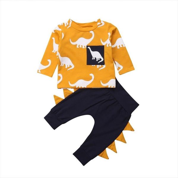 

boy clothing 0 3y newborn toddler kids dinosaur outfits long sleeve cotton t shirt harem pant trouser 2pcs boys, White