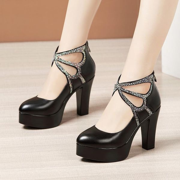 

flat shoes girls' 2021 women high heels ladies work wedding party platform pumps genuine leather, Black;grey