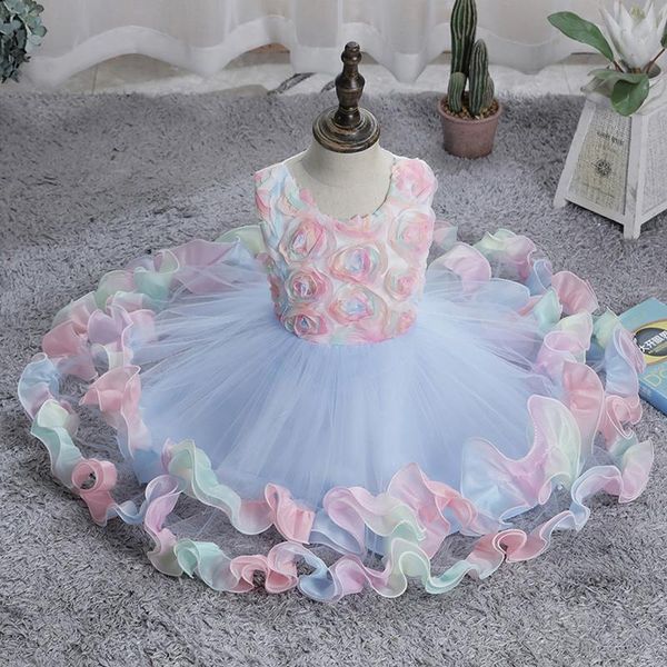 

girl's dresses 2021 party dance dress toddler kids princess tulle baby girls floral formal mesh vestidos, Red;yellow