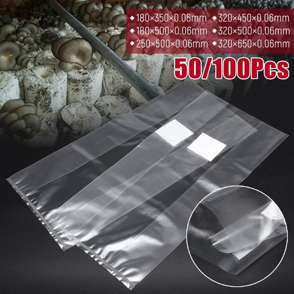 

planters & pots 100pcs 6 sizes pvc mushroom spawn grow bag substrate high temp pre sealable 50/100pcs garden supplies growing planting bags