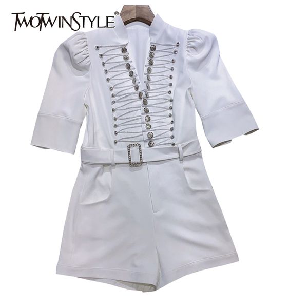 

casual cross patchwork diamond jumpsuit for women v neck short sleeve high waist casual jumpsuits female fashion 210428, Black;white