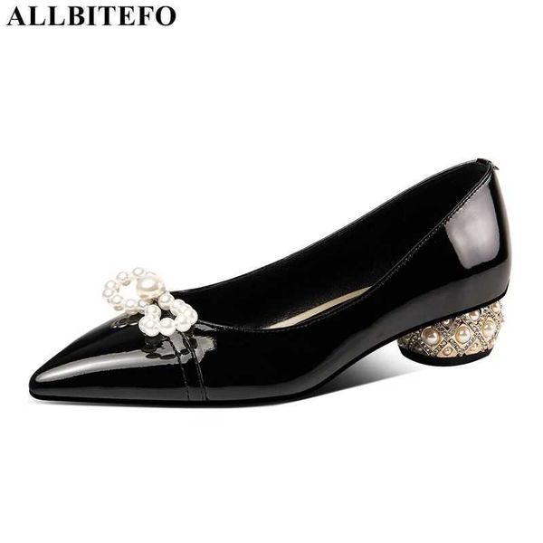 

allbitefo large size:34-42 genuine leather bowtie brand high heels wedding women shoes women high heel shoes women heels 210611, Black