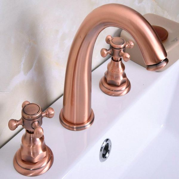 

bathroom sink faucets antique red copper widespread dual handle washing basin mixer taps deck mounted 3 holes lavatory faucet arg064