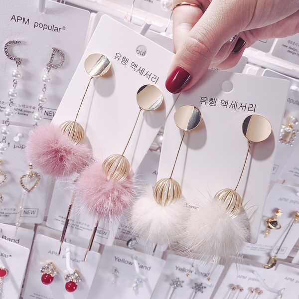 

fashion simple hair ball tassel silver earrings girl heart autumn and winter otter hair ball earrings wholesale