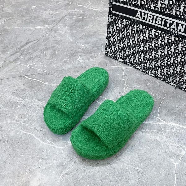 

slippers 2021 fashion plush wear net red thick-soled solid color cotton all-match comfortable women's shoes, Black