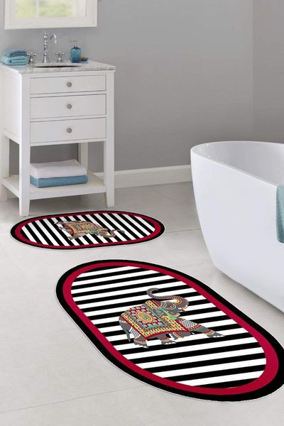 

60x90 - 50x60 digital bath matte leather based oval set for closet tylob-2275-kirmizi mats