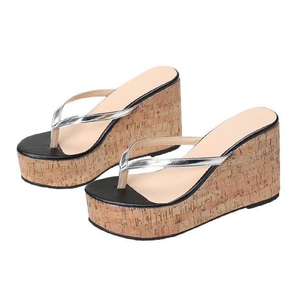 

flip-flops ladies thick-soled slippers 2021 summer sandals open toe wedge casual large size 35-43, Black