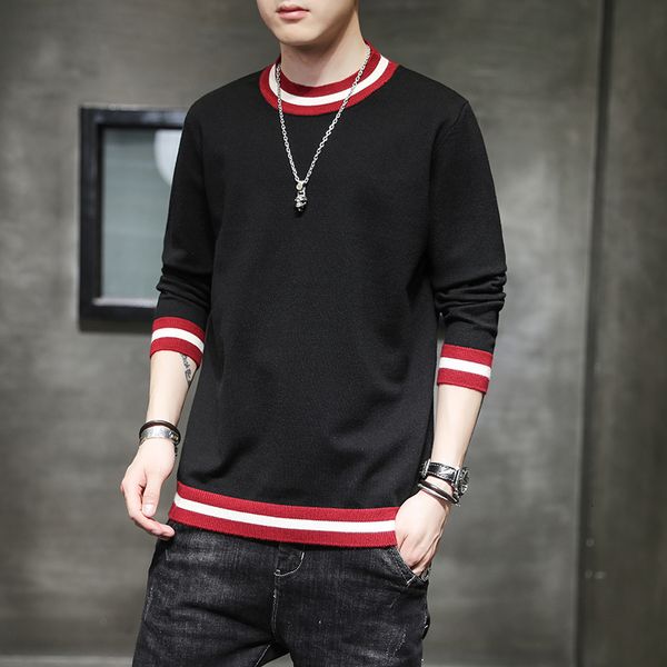 

men's casual shirts autumn winter warm o-neck sweater men loose korean version pullovers base knit male plus size drop u64w, White;black