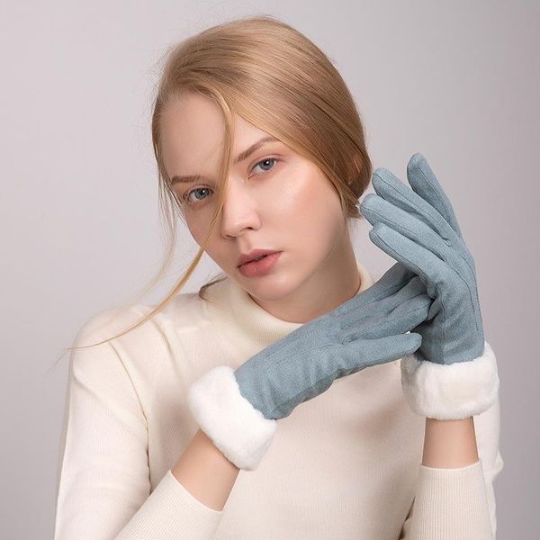 

five fingers gloves women' fashion suede plus velvet plush winter female touch screen thermal mittens warm s2360, Blue;gray
