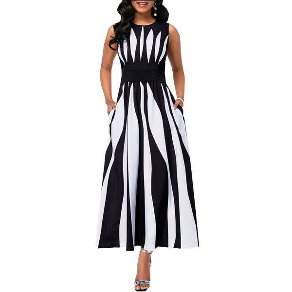 

woman dress 2021 summer casual plus size slim patchwork striped pocket office ball gown dresses elegant long party, Black;gray