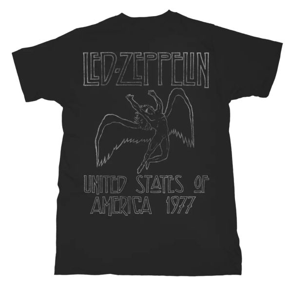 

led zeppelin t shirt usa tour 77 official mens black classic rock merch us 1977, White;black