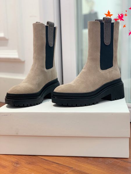 

2022 winter women dress boots high heels design leather boot knitted sock-like flats biker luxury designer shoes tall ankle booties with log, Black