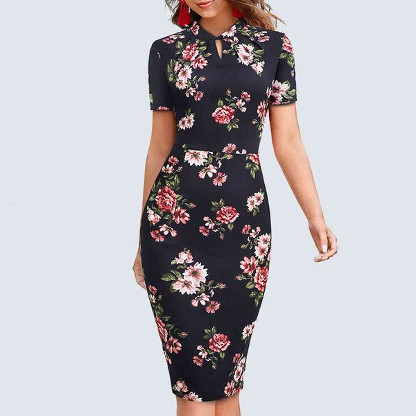 

dresses women vintage floral print fit sheath bodycon casual elegant party fashion summer hb534, Black;gray