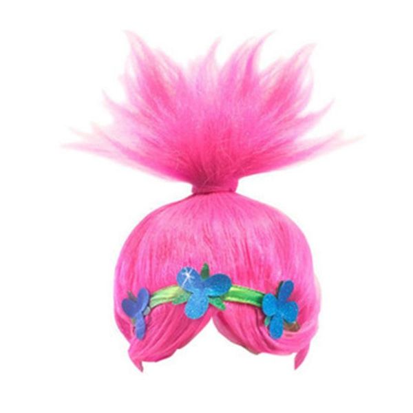 

trolls dress cosplay wig+headband wigs 2021 girls party up hats