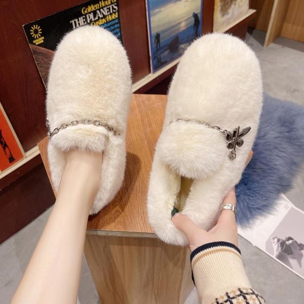 

boots women's fur shoes 2021 winter korean fashion ankle women flat bottom plus velvet lazy beanie cotton botas mujer, Black