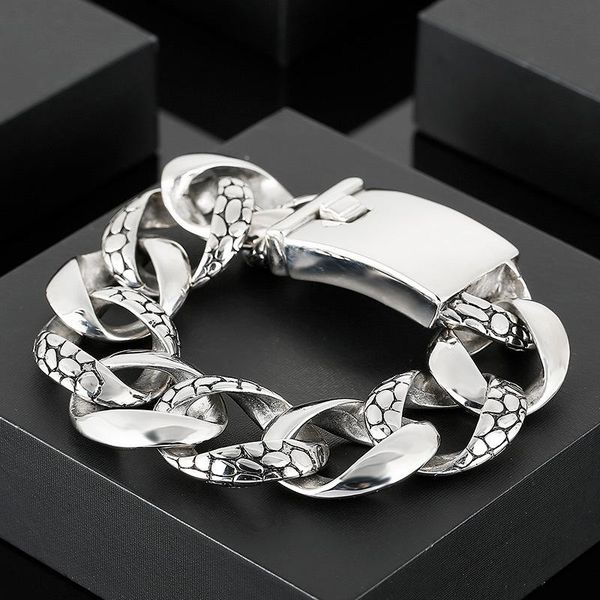 

link, chain 24mm men snake pattern darkness bracelet jewelry shiny simple design fashion retro punk rock biker cur cuban bracelets bangles, Black