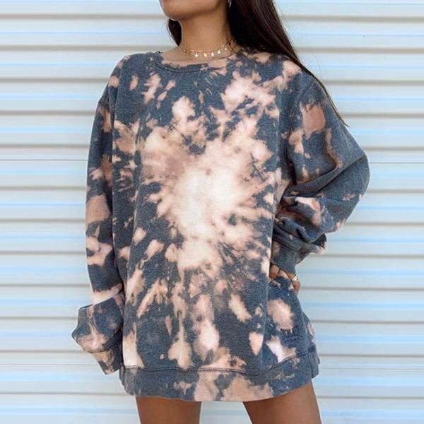 

women's hoodies & sweatshirts women fashion sweatshirt comfortable casual 2021 ladies color block tie dye crewneck autumn long sleeve, Black