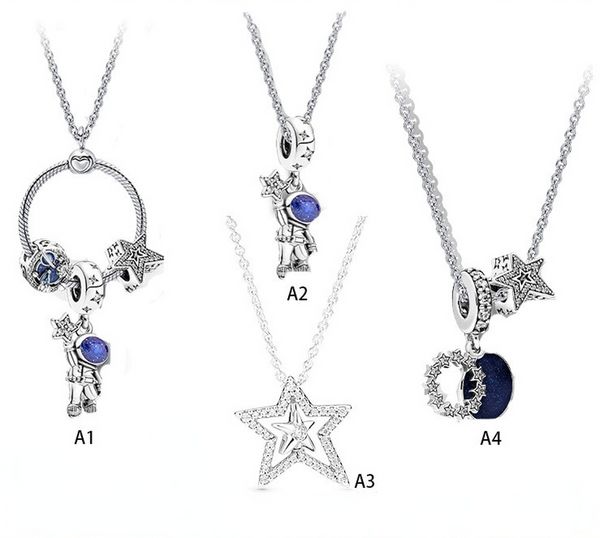 Gioielli di design Collana in argento 925 Ciondolo cuore adatto Pandora Stella Collana astronauta Coppia fai da te Cuore amore Collane Ciondoli stile europeo Perline di Murano