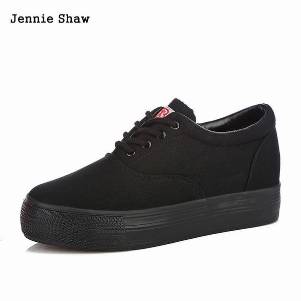 

zapatos plataforma lona para mujer, calzado negro completo moda, aumento de altura, primavera y otoo, Black