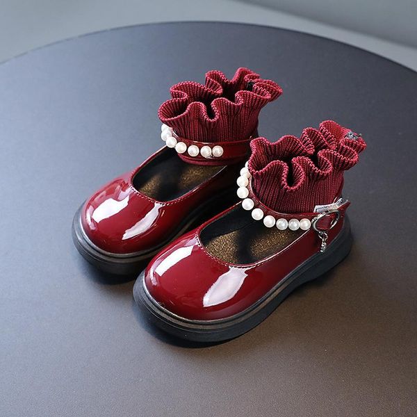 

flat shoes 2021 socks children' ballet flats party girls leather kids autumn princess toddler dress beaded black 21-30, Black;grey