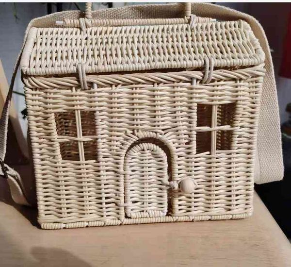 

creative house shape rattan women handbags wicker woven shoulder crossbody s funny summer beach straw handmade travel bag c0508
