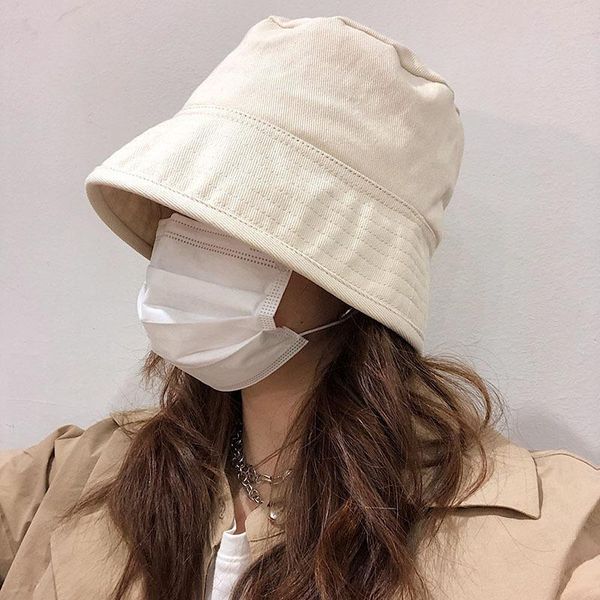 

wide brim hats korea fashion simple design bucket hat for women summer solid color big fisherman sun protection panama 2021, Blue;gray