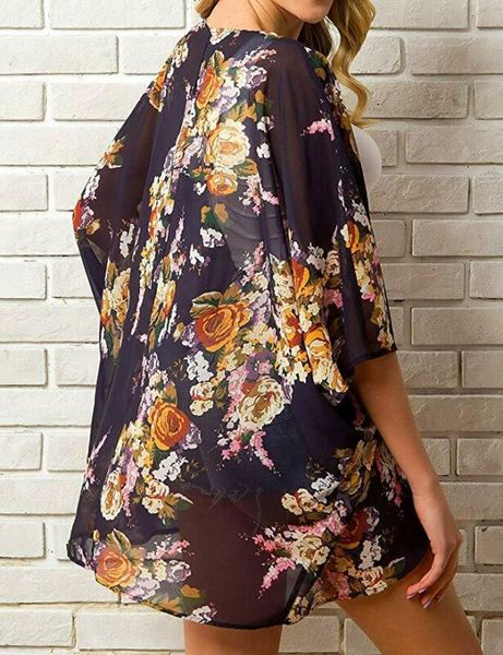 

women chiffon floral kimono beach cardigan bikini cover up swimwear long sleeve summer female casual short 13 colors women's, White;black