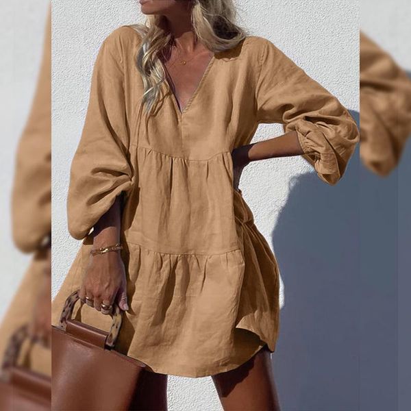 

casual dresses oversized women bohemia dress 2022 spring cotton linen mini vestidos solid patchwork sundress robe femme 7, Black;gray