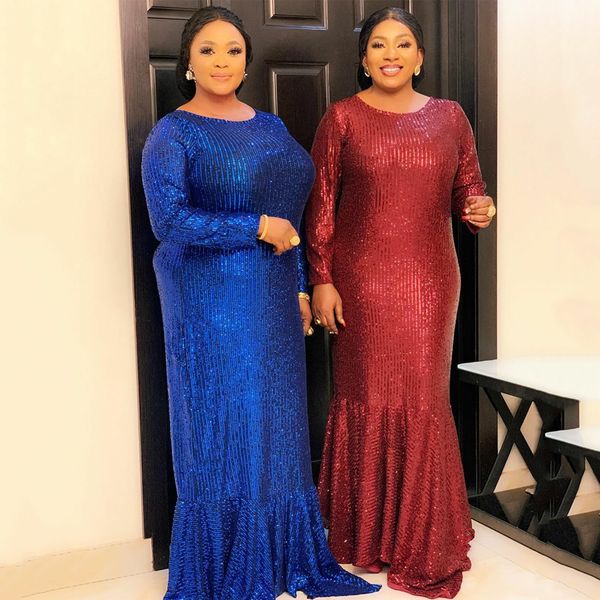 

2021vintage sequin shiny dress women evening party bodycon dress muslim fashion abaya elegant lady long sleeve glitter dress, Red