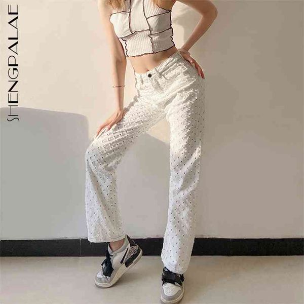 

personality hole trousers women's spring high waist loose hollow ouot straight pants female streetwear 5c291 210427, Black;white