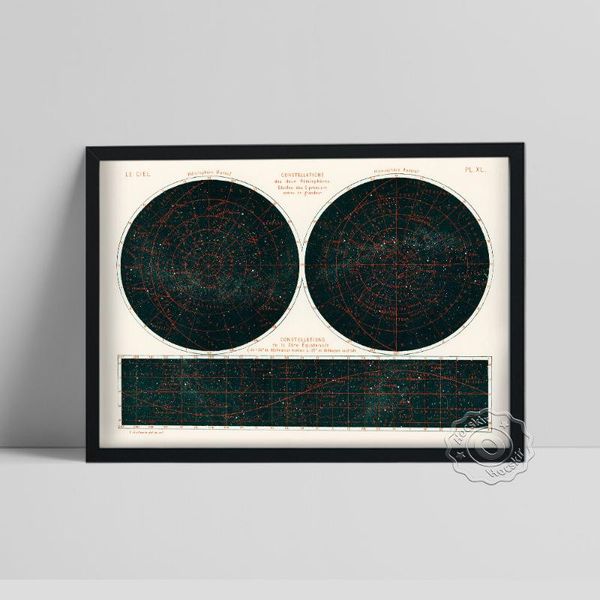 

paintings vintage constellations world hemisphere poster, star map background art prints, astronomy minimalist canvas painting home decor