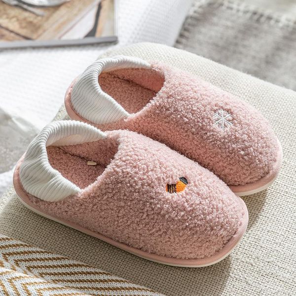 

winter warm women soft sole cotton house slippers couple plush bedroom shoes cute cartoon print sock casual indoor floor slipper, Black