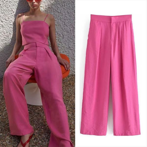 

za spring rose red color women capris trouser suits high waisted fashion office chic secret button zip elegant casual woman, Black;white