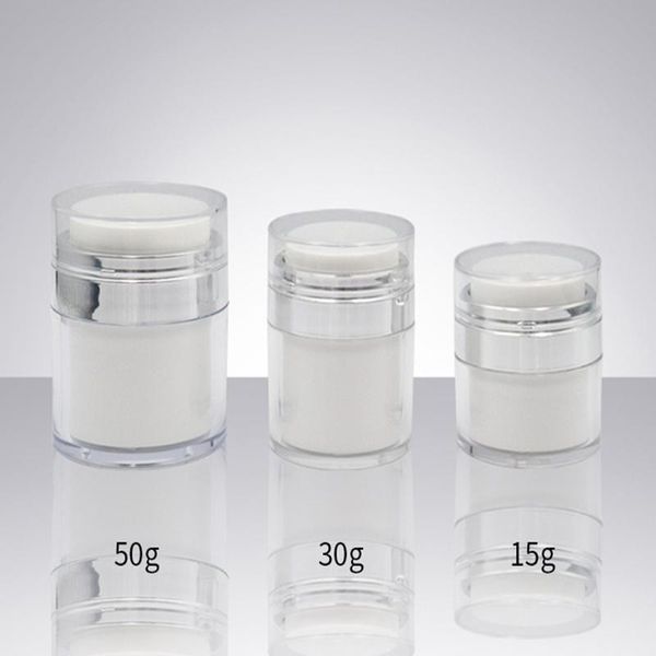 

50pcs 15g 30g 50g pearl white acrylic airless jar round cosmetic cream pump packaging bottle storage bottles & jars