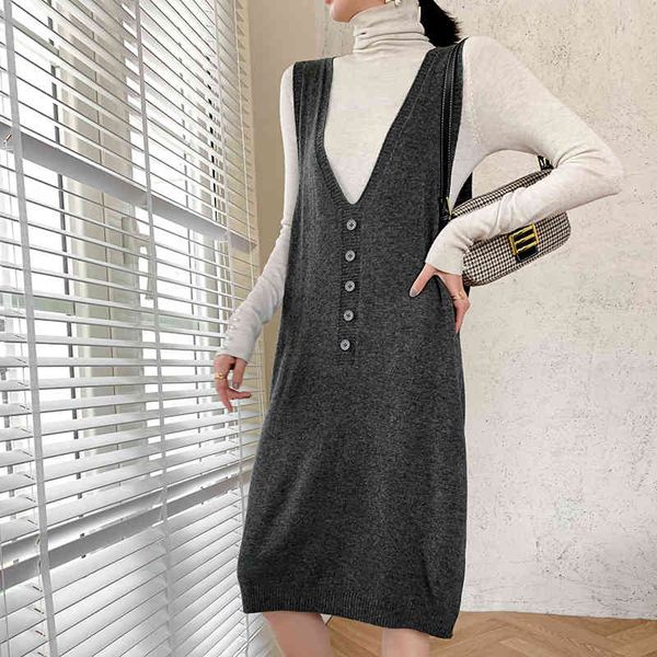 

women's sweaters szdyqh-autumn women's dress, sleeveless waistcoat, of cashmere, knitted or crocheted to her calf, 5ftr, White;black