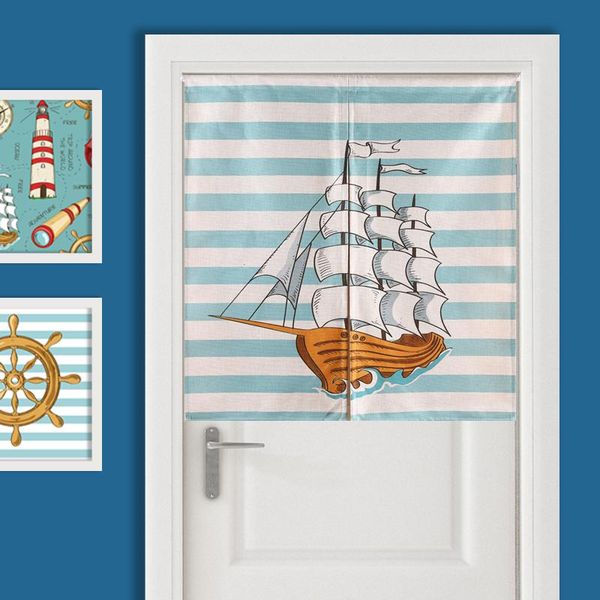 Cortina cortina nórdica náutico decoração do oceano mapa navio bússola de roda de bússola mediterrânea estilo de cozinha curta cortinas para crianças