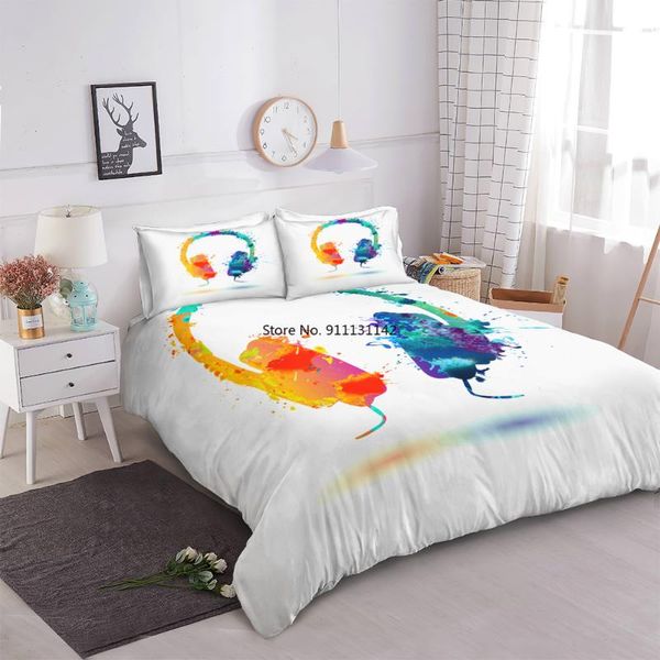 

bedding sets music set earphone duvet cover boys girls home textile teens headset bedclothes white bed microfiber linen