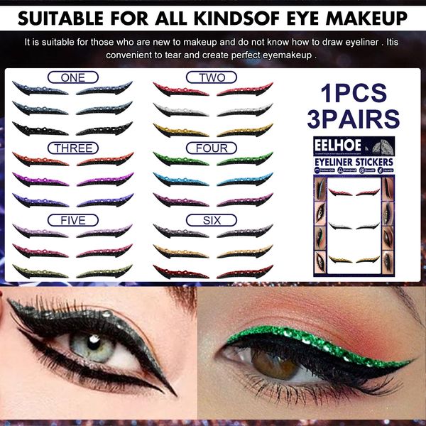 3 Paare/satz Wasserdicht Augenlid Linie Stick Wiederverwendbare Diamant Glitter Eyeliner Aufkleber Doppel Augen Make-Up Selbst-klebe Kosmetik