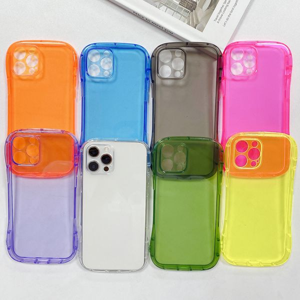 Militärqualität Slim Taille Ecken Fälle Fluoreszenzfarbe transparent schocksicherer klarer TPU-Kamera-Objektivschutz für iPhone 13 12 Mini 11 Pro Max 8 7 Plus