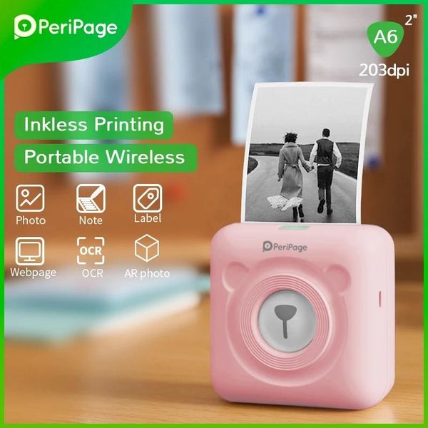 

printers 2021 peripage a6 official po printer mini bluetooth wireless notes sticker label with color white paper roll printing
