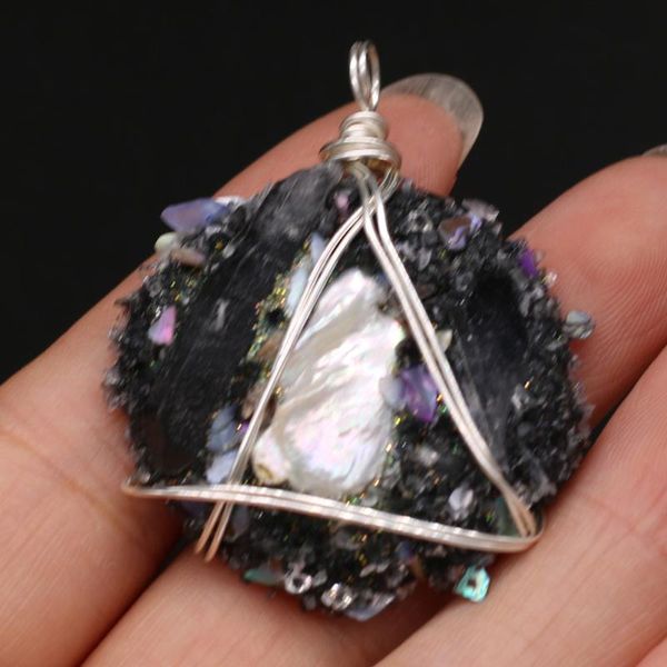 

charms natural semi-precious stone irregular black crystal bud pendant silvery wire for jewelry making necklaces accessories gift, Bronze;silver