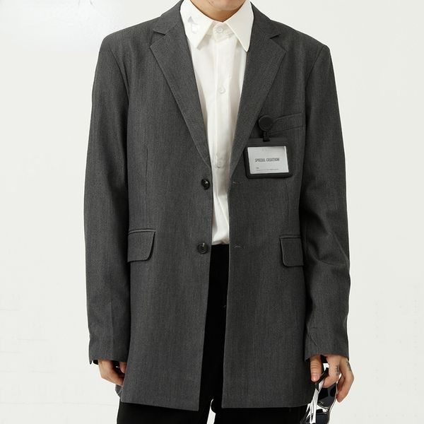

men's clothing autumn new design grey black suit jacket pendant card blazer male's loose handsome coat single breast 9y9049, White;black