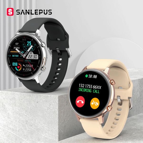 

2021 sanlepus smart watch dial call mp3 music smartwatch men women waterproof watches fitness bracelet for android appleg, Slivery;brown