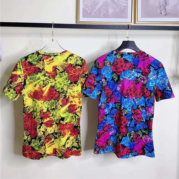 

fashion t shirt 2021 women's holiday beach style color matching rose print versatile able loose, White