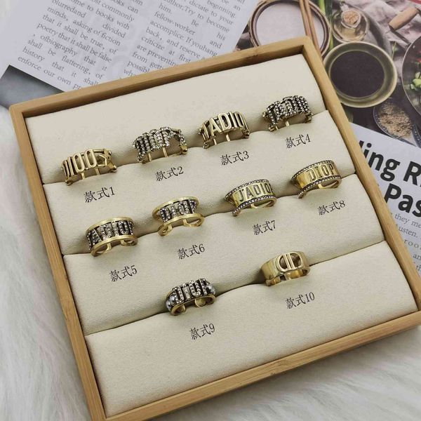 

d classic diamond inlaid simple temperament open ring net red same pearl letter women's ring, Silver