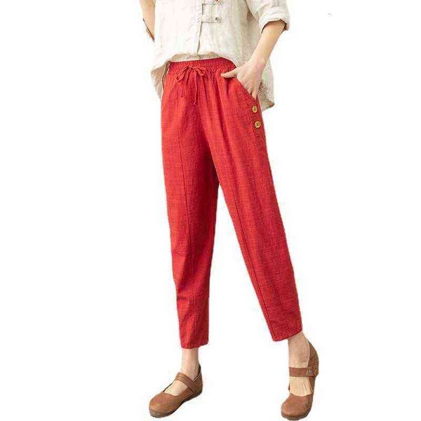 

2021 cotton hemp harlan pants women's summer thin loose washable linen casual large size slim cropped radish, Black;white