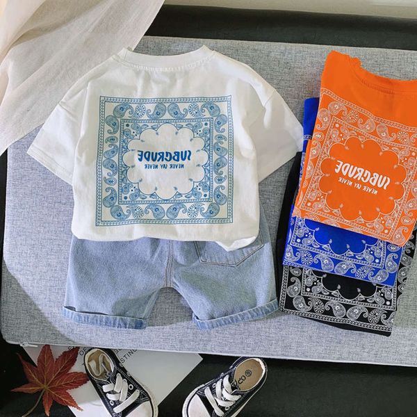 

baby summer suit children's boy short sleeve handsome two piece set baby clothes fashion, White