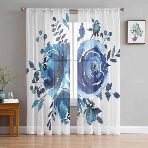 

curtain & drapes watercolor floral plants voile curtains for living room window treatment sheer bedroom kitchen