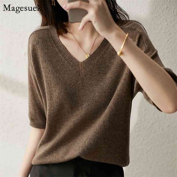 

fashion short sleeve knitted shirts cashmere summer women's blouse casual office loose female blusas mujer 13888 210512, White