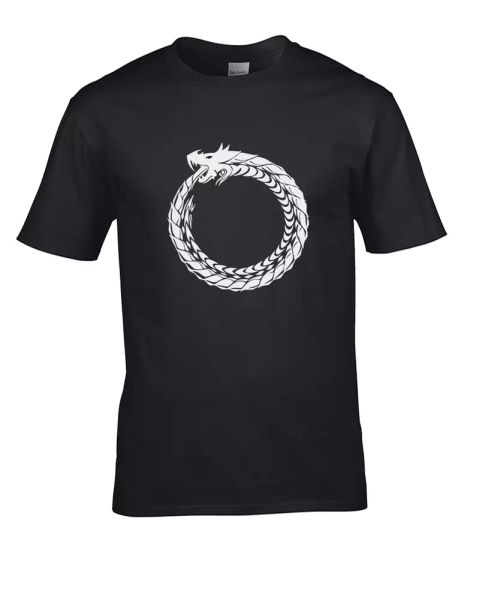 

ouroboros eternal serpant or snake- ancient historic symbol men's t-shirt, White;black